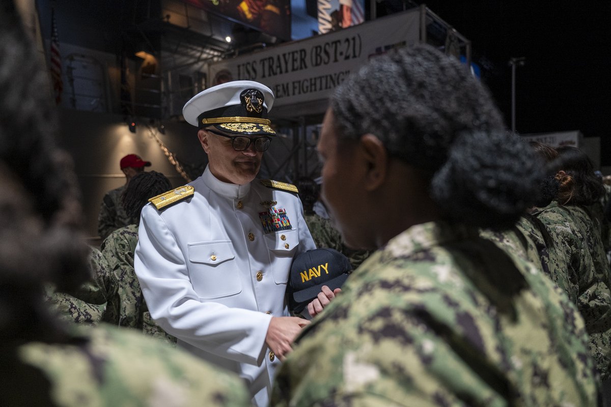 NavyRTC's tweet photo. Recruit Training Command was honored to host Rear Adm. Michael Van Poots, Deputy Commander, Submarine Forces, during the capping ceremony at boot camp. The capping ceremony signifies recruits becoming Sailors at the end of RTC’s crucible event, Battle Stations. https://t.co/mgMqI0obwy