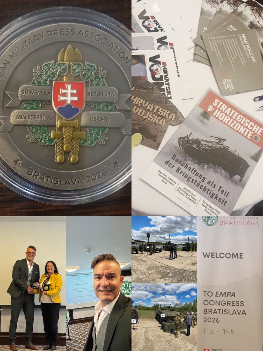 HorizonDefence's tweet photo. Excellent discussions, strong European cooperation, and impressive defence innovation at the 2026 Congress of the European Military Press Association in Bratislava 🇸🇰

The General Assembly further strengthened cooperation among Europe’s military journals — with eyes already on the 50th anniversary congress in Rome in 2027 🇮🇹

#EMPA #Defence #MilitaryMedia #Security #Bratislava #EuropeanDefence
