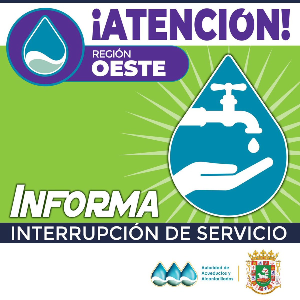 AcueductosPR's tweet photo. 📢👷‍♂️[Aviso] Brigada de la #RegiónOeste localizó una tubería averiada en la Carr. 63 ( frente al parque Isidoro García) en #Mayagüez.

🚱 La reparación de la tubería se llevará a cabo hoy jueves, 14 de mayo. Abonados tendrán interrupción del servicio de agua en Guanajibo, San José, Ramírez de Arellano, El Seco y residenciales.

🚰 Esta avería ha estado ocasionando bajas presiones en sectores de Guanajibo y Urb. San José.

🚧 Para efectuar los trabajos, se estará cerrando el tránsito en un tramo de la Carr. 63 (Ave.Dunscombe) en coordinación con la policía municipal.

💦De no ocurrir inconvenientes, la recuperación del servicio de agua será a partir de horas de la tarde.
