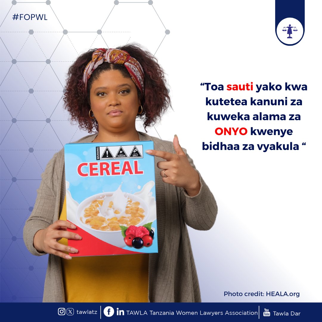 TawlaTZ's tweet photo. Ni wakati muafaka kwa mamlaka husika kuanzisha mfumo wa lazima wa kuweka alama za lishe mbele ya vifungashio (FOPWL), ili kuwasaidia walaji kufanya maamuzi sahihi kuhusu bidhaa wanazonunua!
#FOPL
#FOPWL
#HealthyDiets
#HakiHainaJinsia https://t.co/qOB5NiO9mV