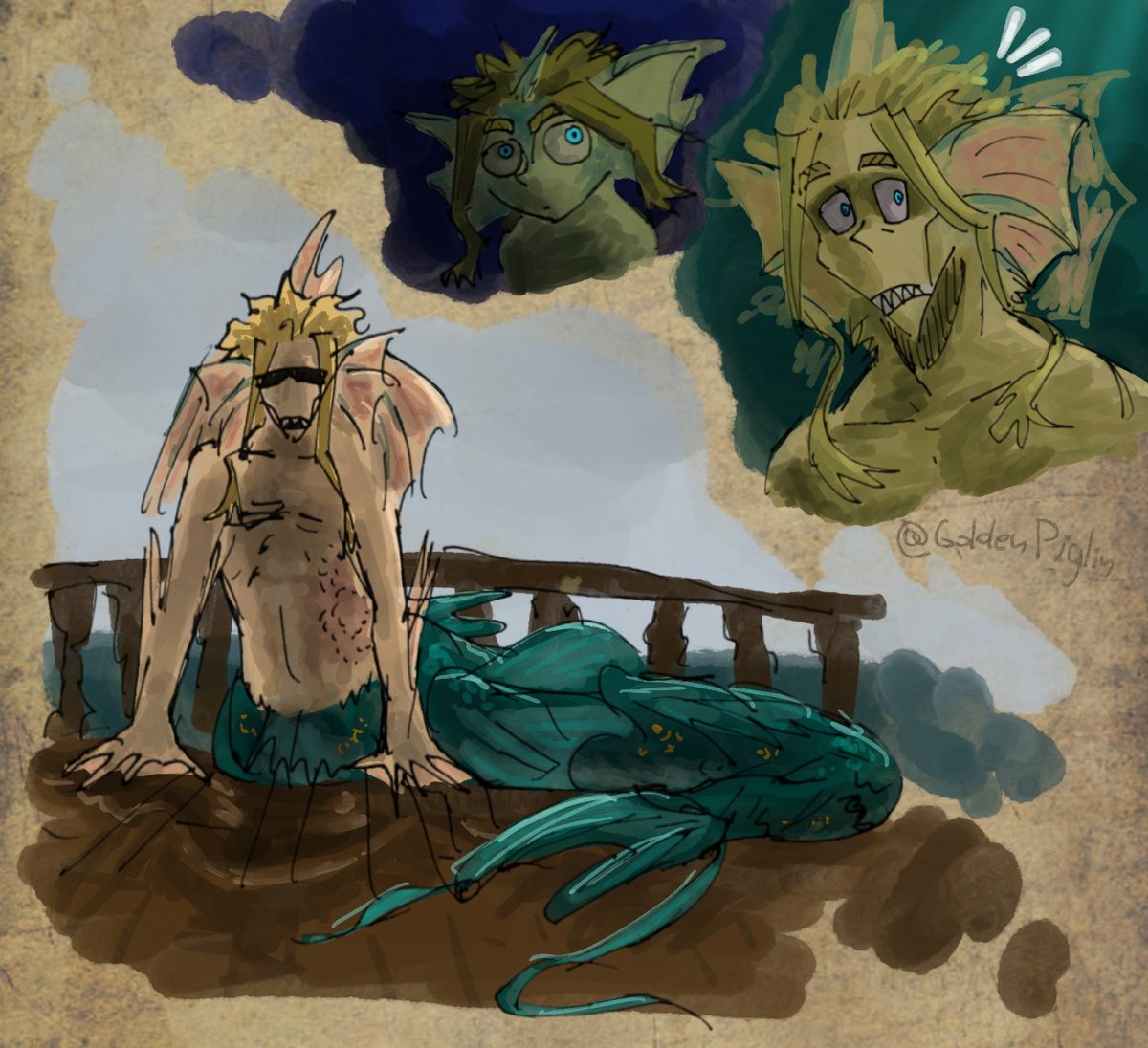 GoldenPiglin's tweet photo. its mermay so I'm bringing back siren toshi,
I'm planning on drawing some more of him https://t.co/cNeBdl3DhP