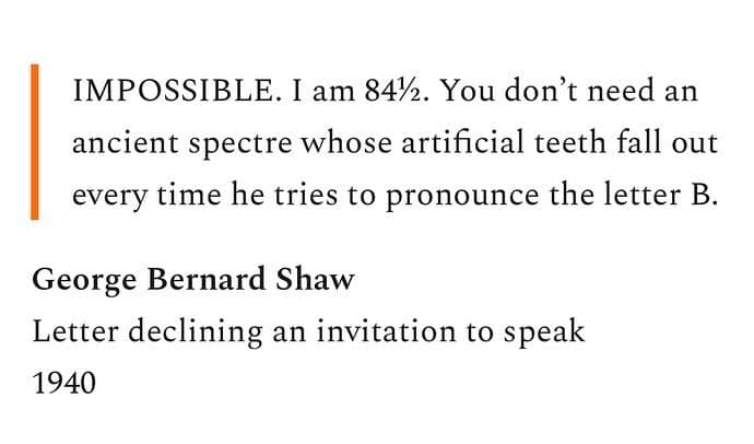 DonPJenn's tweet photo. George Bernard Shaw turns invitations down: https://t.co/Y6px88WV8z