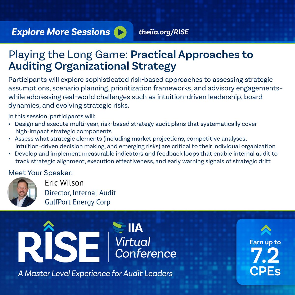 TheIIA's tweet photo. Expectations around risk, culture, and governance are accelerating. #TheIIA RISE Virtual Conference is designed for #InternalAudit leaders ready to meet this moment head-on. Earn up to 7.2 CPEs online July 10. Explore the program and register today. https://t.co/GWruHsYFRI https://t.co/956DLycN6P