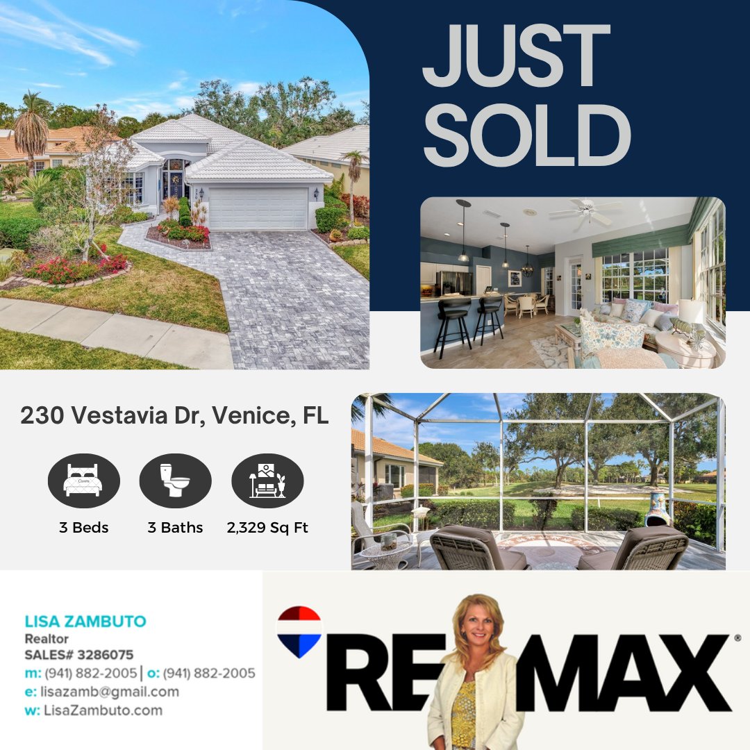LisaZambRHOADES's tweet photo. 🔒 JUST SOLD

230 Vestavia Dr, Venice, FL 34292 🏡

Another successful closing in Venice Golf &amp; Country Club ✨

Grateful for the trust placed in me throughout the process and excited for the next chapter ahead for the new homeowners. https://t.co/J0hcXMTIB4
