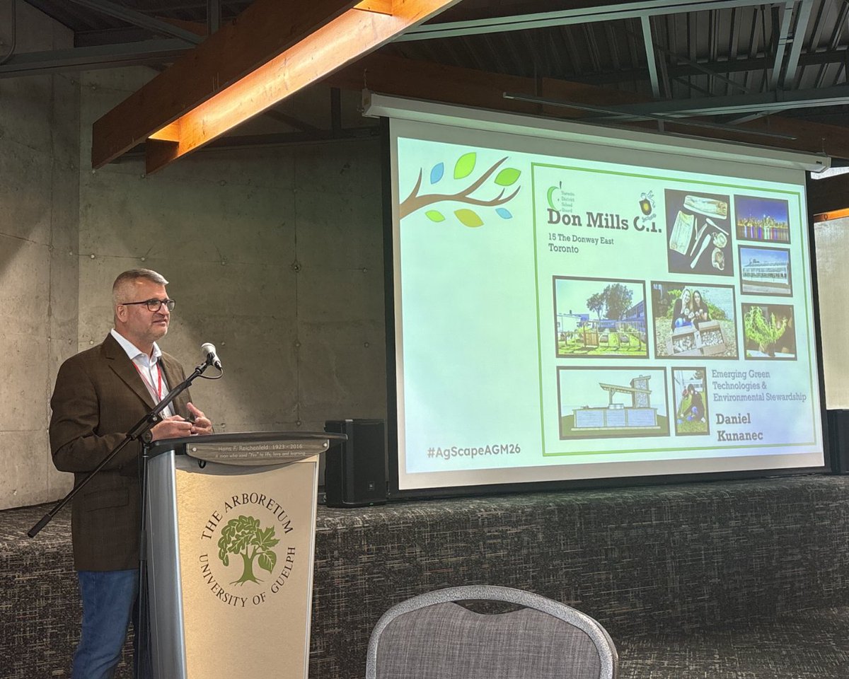 AgScapeON's tweet photo. Our keynote speaker, Daniel Kunanec, Assistant Curriculum Leader and Educator at Don Mills Collegiate Institute (@tdsb), gave an insightful presentation sharing his work integrating hands-on agriculture and food literacy at his school and the impact this has had on his students, their communities, and career aspirations. Thank you Dan for inspiring the next generation of agriculture and food leaders in Ontario!