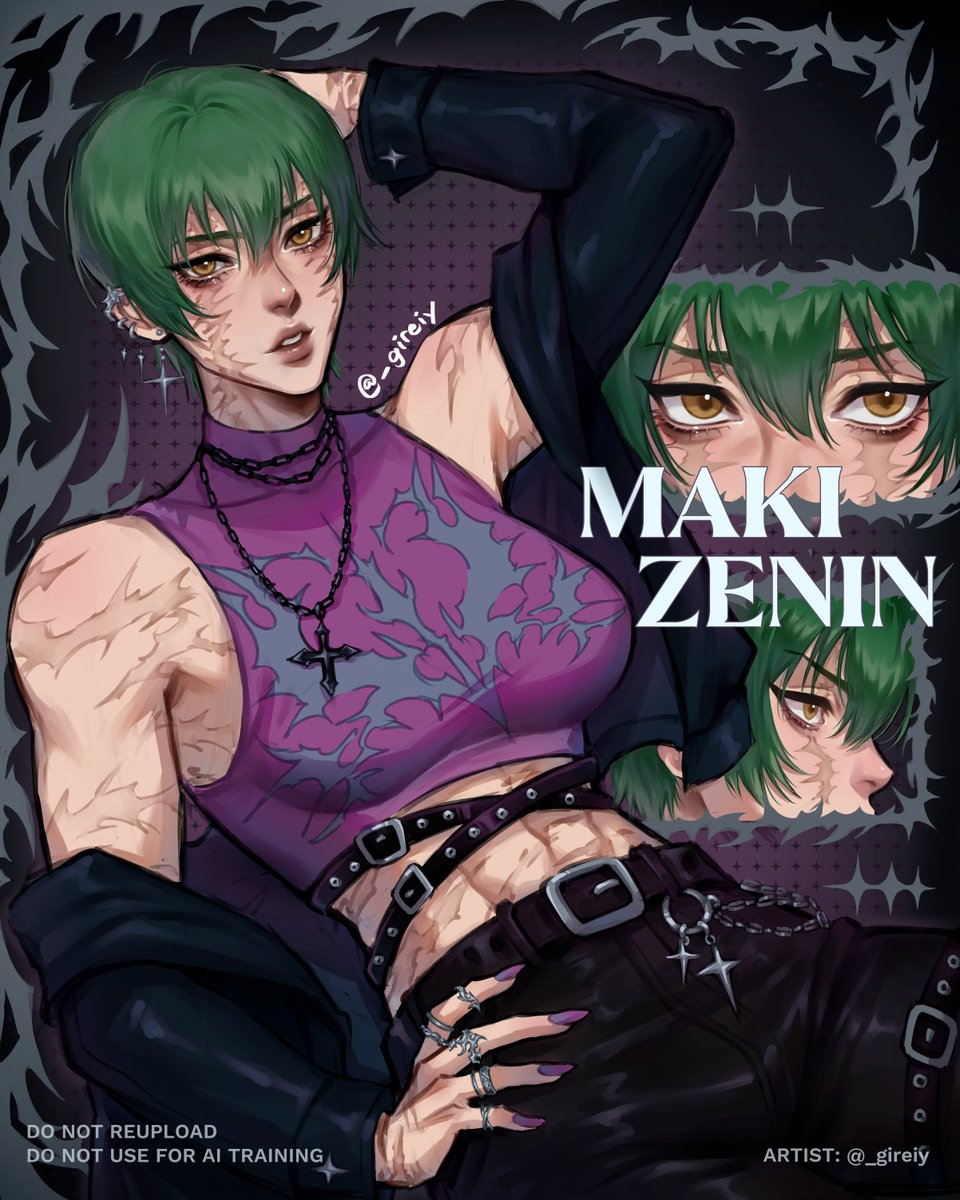 _gireiy's tweet photo. Finished my Maki - edgy outfit fanart! 
(reposted since I edited some stuff)
#makizenin #呪術廻戦 https://t.co/fus3x3tOGF