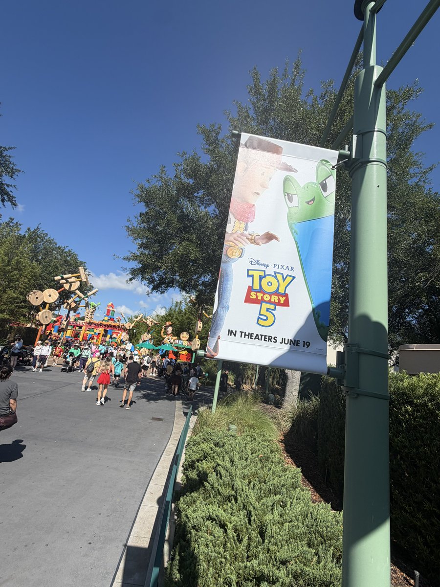 Attractions's tweet photo. NEW Toy Story 5 banners line the path to Toy Story Land at Hollywood Studios! https://t.co/b4skyOqGUt