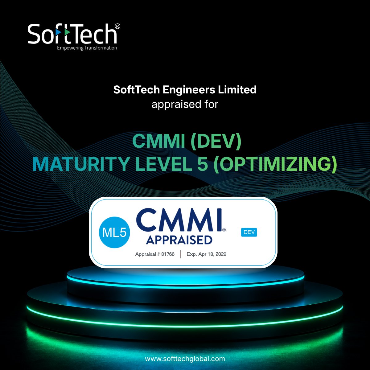 SofttechEngg's tweet photo. SoftTech Engineers Limited has been appraised at CMMI Level 5 (Dev) Certification of @ISACA’s Capability Maturity Model Integration!  
#CapabilityCounts #CMMI https://t.co/9aenNNicCF