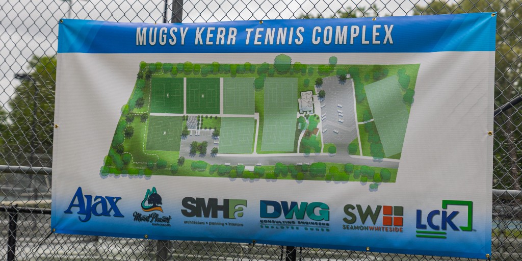 MtPleasantGov's tweet photo. 🪏 The Mugsy Kerr Tennis Complex Expansion Project is officially underway!🎾 The Town celebrated the groundbreaking of this major recreation investment, which will add four new hard courts, two clay courts, expanded ADA accessibility, and additional restrooms for the community. https://t.co/xK5fptjivd
