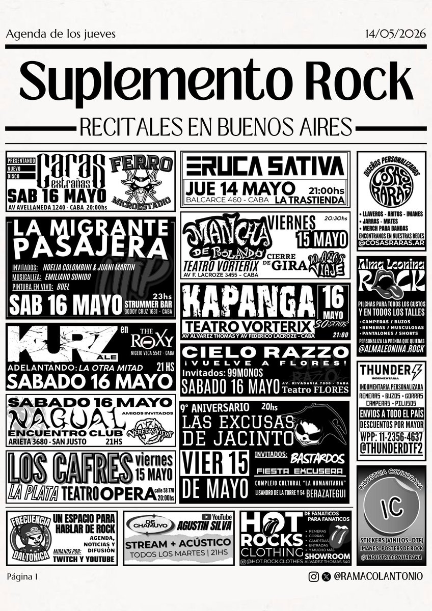 RamaColantonio's tweet photo. 📰 Suplemento Rock 
Tal vez el domingo por la mañana tengamos resaca

Gracias a todas las bandas y producciones que se suman semana trás semana.

📩 Para publicitar tu marca o emprendimiento enviar un mensaje por privado. https://t.co/82BsBXSGmK
