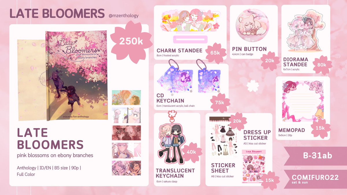 mzenthology's tweet photo. 🌸  COMIFURO 22 OTS CATALOGUE 🌸

🗓 Both Days 16-17 Mei 2026
🛍 B31-ab GAJAH NGOMIK
🌸 Project Sekai (Mizuena) GL 

#cf22 #comifuro22 #cf22catalogue https://t.co/0O5ydUGhDZ