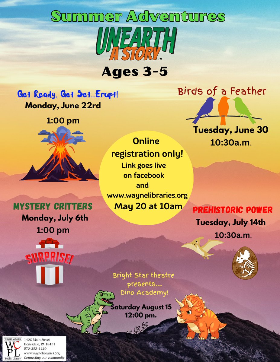 waynecountypa's tweet photo. Preschool Summer Program registration is now open!
Check out https://t.co/srO3M1L3dc to learn more about all Wayne Library programs!

TODDLER ages birth -2 Summer registration link: 
https://t.co/p3ryn5MVkr

PRESCHOOL ages 3-5 Summer registration:
https://t.co/IapCOiZZsA https://t.co/1E92C36sSX