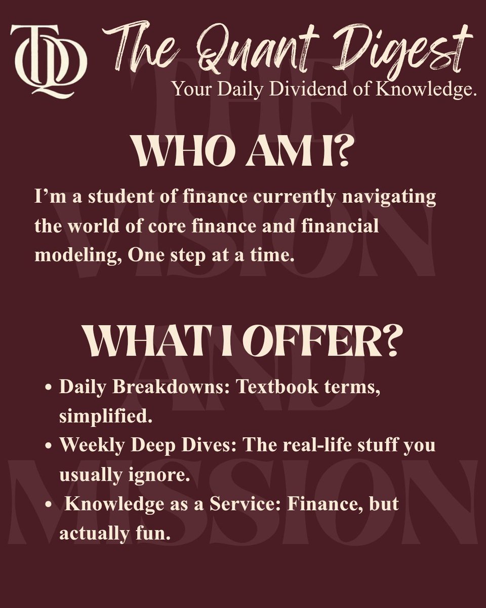 TheQuantDigest's tweet photo. The Quant Digest- making finance less intimidating, one concept at a time.

Daily breakdowns. Weekly deep dives. Your daily dividend of knowledge. 📈

#Finance #Investing #FinancialLiteracy #StockMarket #longterminvesting #fundamentalanalysis https://t.co/1Vr2MGPEjd