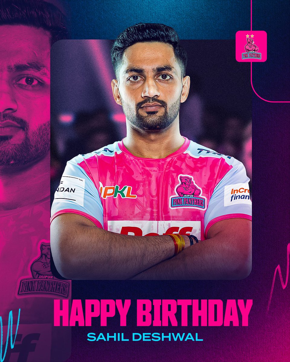 JaipurPanthers's tweet photo. Happy Birthday, Sahil! Your strength on the mat and calm presence off it make you a true asset to the #PantherSquad! π
#JPP #RoarForPanthers #Kabaddi #ProKabaddi https://t.co/gxG0bUeEUh