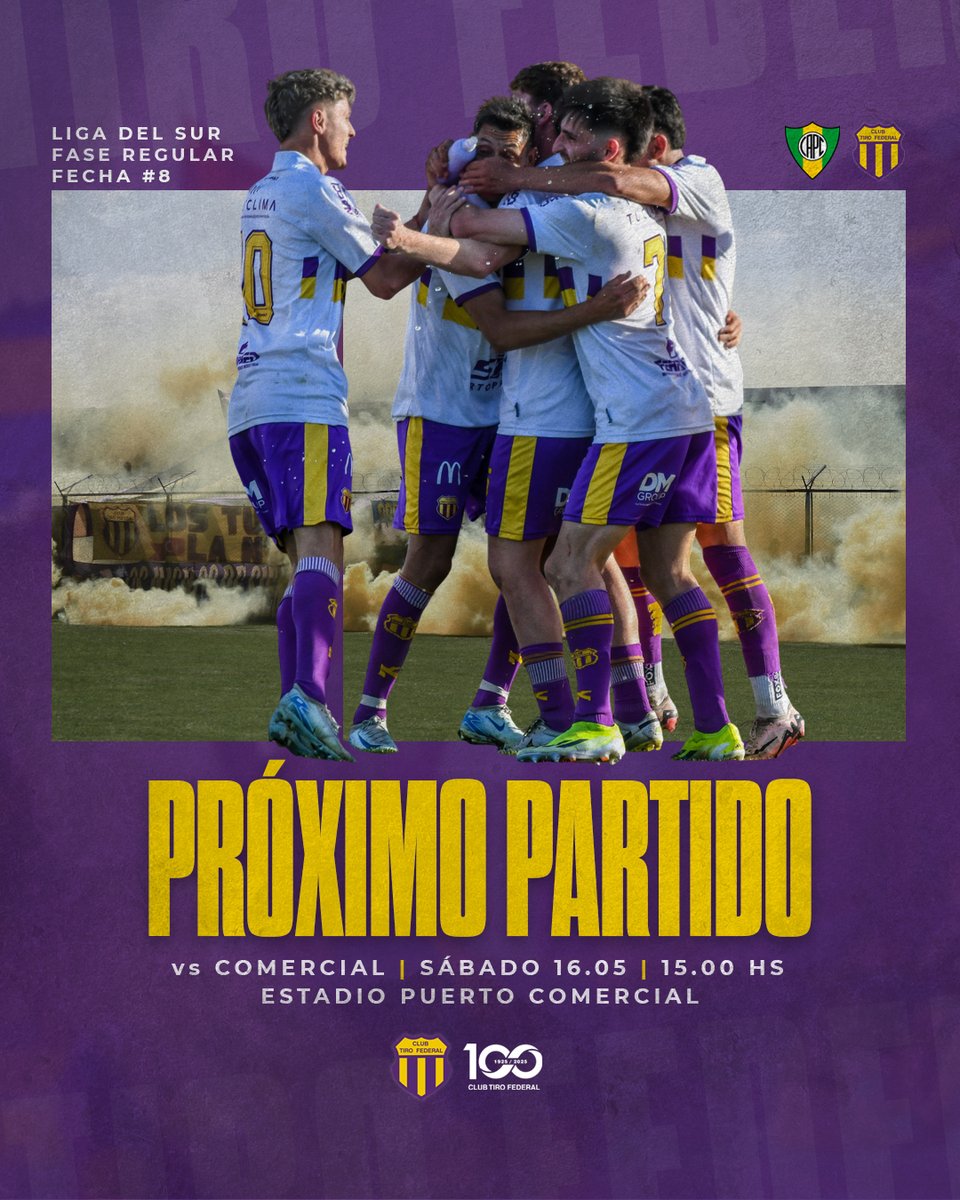 ClubTiro's tweet photo. #LigaDelSur ⚽️ | 🔜 ¡Próximo partido!
⠀⠀⠀⠀⠀⠀⠀⠀
➡ Torneo Apertura - Fecha #8.
🆚 Comercial.
📆 Sábado 16/05.
⏱ 15.00hs.
🏟 Estadio Puerto Comercial.
🔴 Sin público visitante.
🔼 Reserva: 12.45hs.

#VamosTiro 💜💛💜
#SentidoDePertenencia https://t.co/6FjhhHoVLF