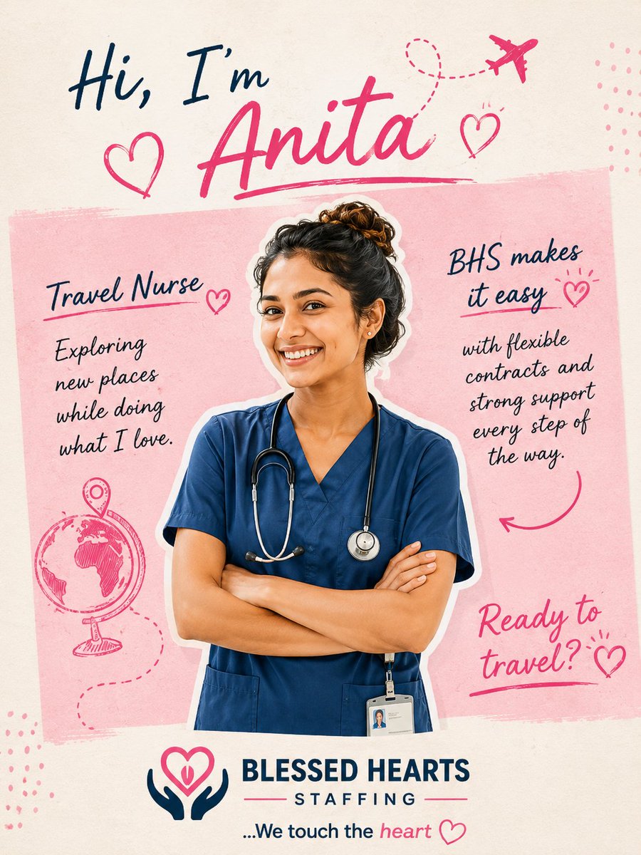 BHSBHS16's tweet photo. ✈️ Meet Anita — Travel Nurse 💗

🌍 Explore new places
🕒 Flexible contracts
🤝 Strong support

Ready to travel with BHS?

📩 Apply now:
https://t.co/Z10qRdKxzB
#TravelNurse #HealthcareJobs #BlessedHeartsStaffing #NowHiring https://t.co/ecm2xpMlj8