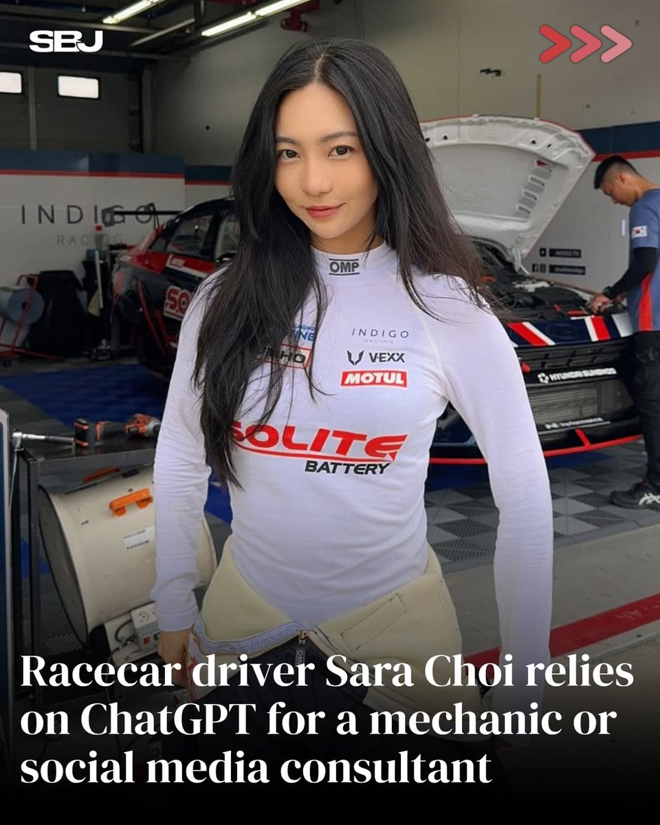 SBJ's tweet photo. .@SaraChoii says she uses ChatGPT as everything from an “assistant mechanic” to a sponsorship and content strategist.

From drifting advice to @NASCAR content planning, AI is increasingly becoming part of the modern athlete toolkit.

MORE: https://t.co/i25QsVu2Yf https://t.co/kCjtPi0zv0