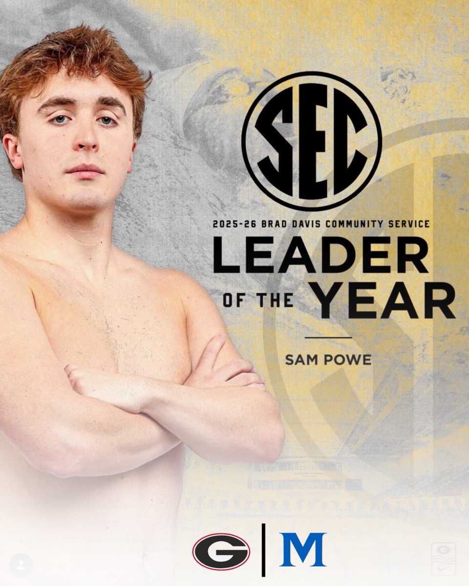 McCallieSports's tweet photo. McCallie alum Sam Powe ’22 has been named the 2025-26 Brad Davis Community Service Leader of the Year for the SEC while swimming at Georgia.

During his time at McCallie, Powe captured 11 state championships, including relay titles, before continuing his academic and athletic career at UGA. Congratulations to Sam on this incredible honor and for continuing to represent McCallie at the highest level. @McCallieSwim #GBB #WEareMcCallie
