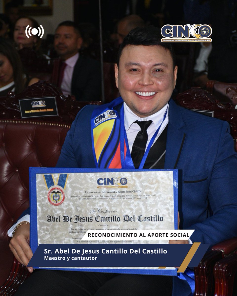 cinco5org's tweet photo. Reconocimiento al aporte social para el Sr. Abel De Jesus Cantillo, por su trayectoria como cantautor y su aporte a la promoción de la cultura e identidad. @Psabelcantillo

#CINCO #reconocimientocinco #aportesocial #parati https://t.co/Es0yvbe8ZQ