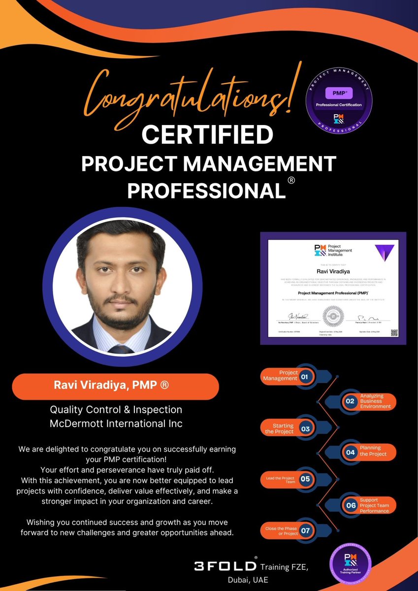 3foldtraining's tweet photo. Let us celebrate the success of Mr. Ravi Viradiya working with McDermott International Ltd as a Quality Control Inspector based in Dubai, United Arab Emirates. 

https://t.co/MX79sfNeuF

#PMP #PMPCertification #ProjectManagementProfessional #ProjectManagement #PMI #ProjectManager https://t.co/wCpVKlGDCL