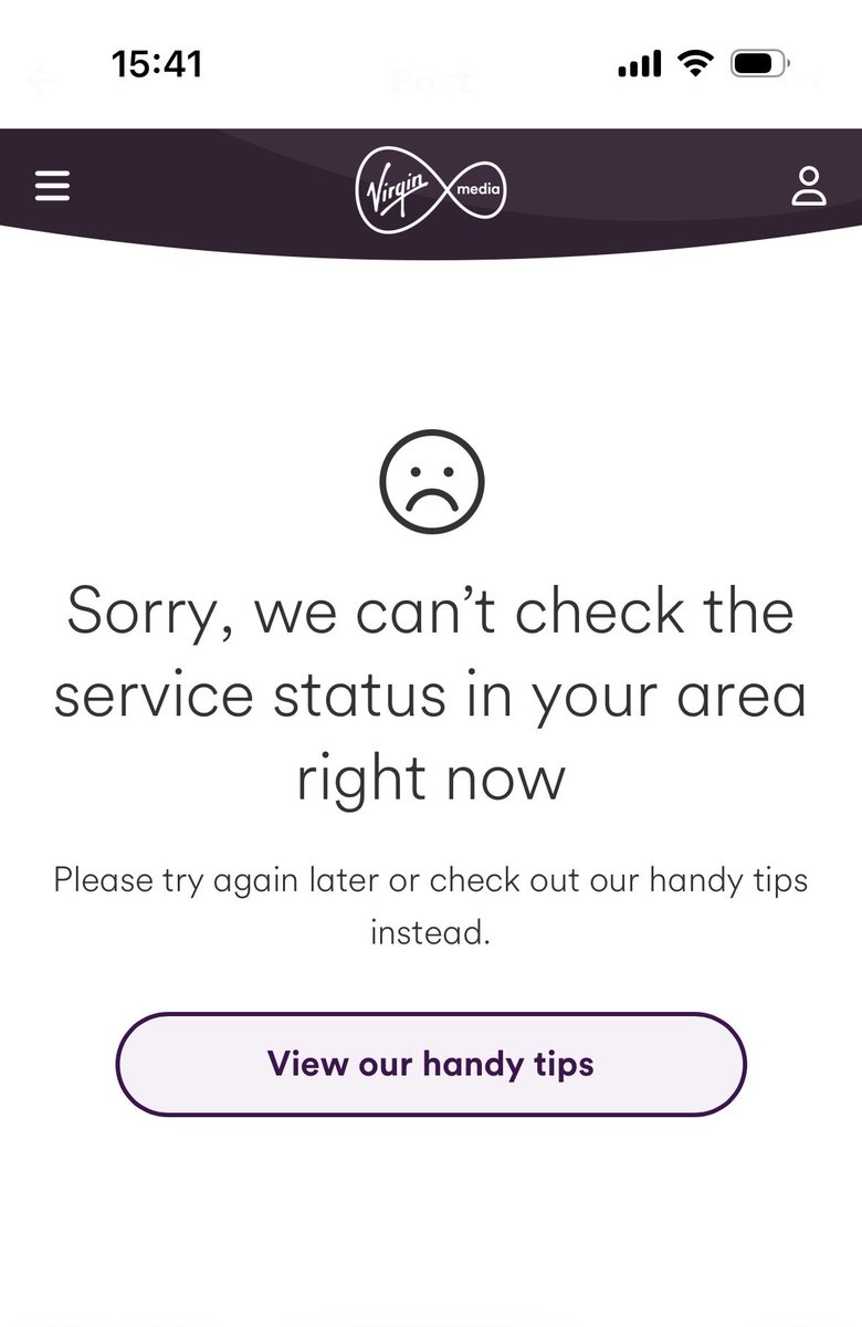 MicheJarrett's tweet photo. @virginmedia The service checker is also not working for me.. https://t.co/WH1B1d1a72