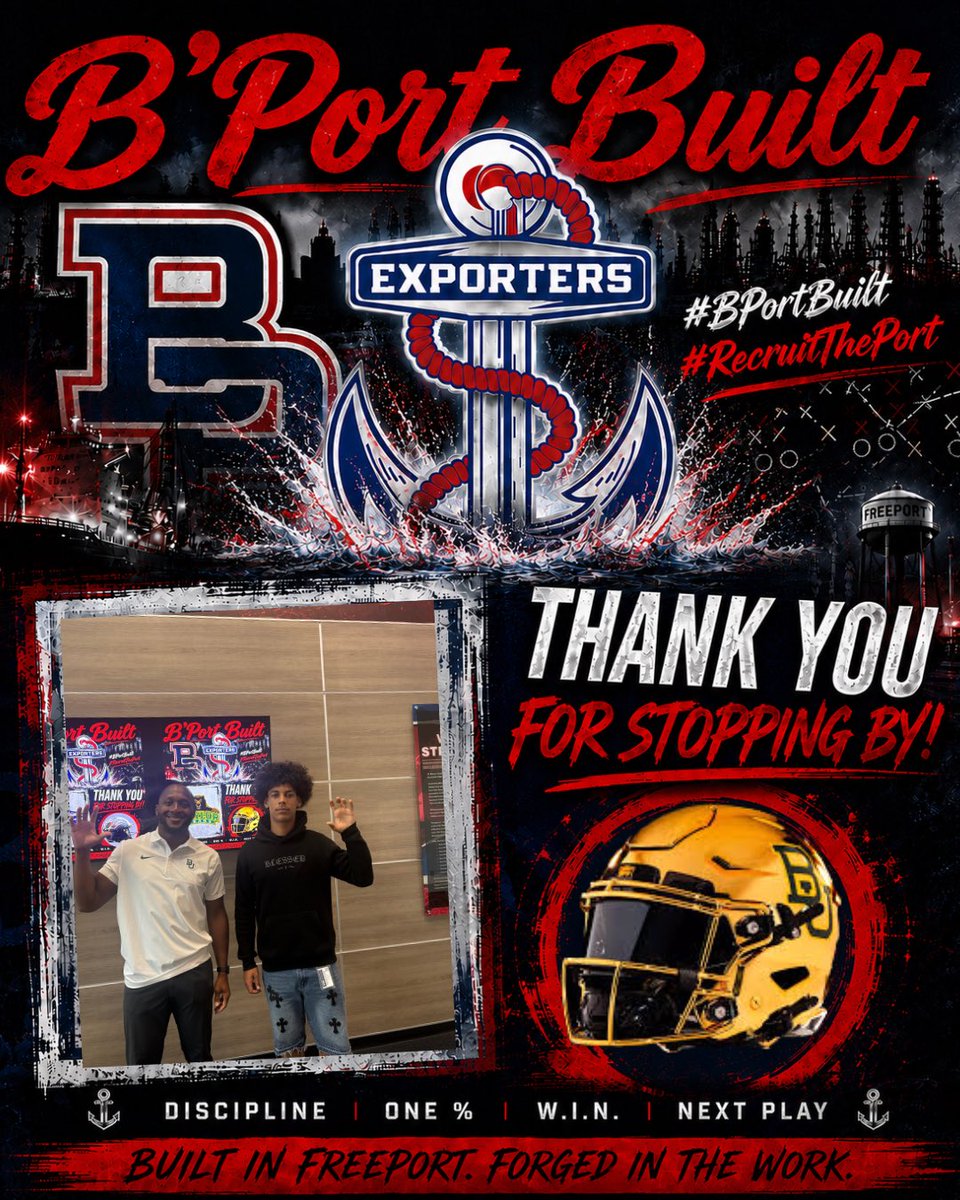_BPORTFootball's tweet photo. Thanks @Jamar51Chaney @BUFootball for stopping by Freeport and visiting with our athletes. 

Every program needs athletes that are #BPortBuilt

#RecruitThePort
#AnchorDOWN https://t.co/dNXCUhWgJq