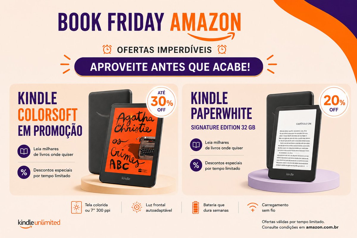 literapolicial's tweet photo. 🚨 KINDLES EM OFERTA NA BOOK FRIDAY
Tem Colorsoft e Paperwhite Signature Edition com descontos por tempo limitado! Aproveitem pra comprar 🙂

✔️ Paperwhite Signature Edition: https://t.co/qk3NxJ0pFN
✔️ Kindle Colorsoft: https://t.co/IMBG5sZS90
