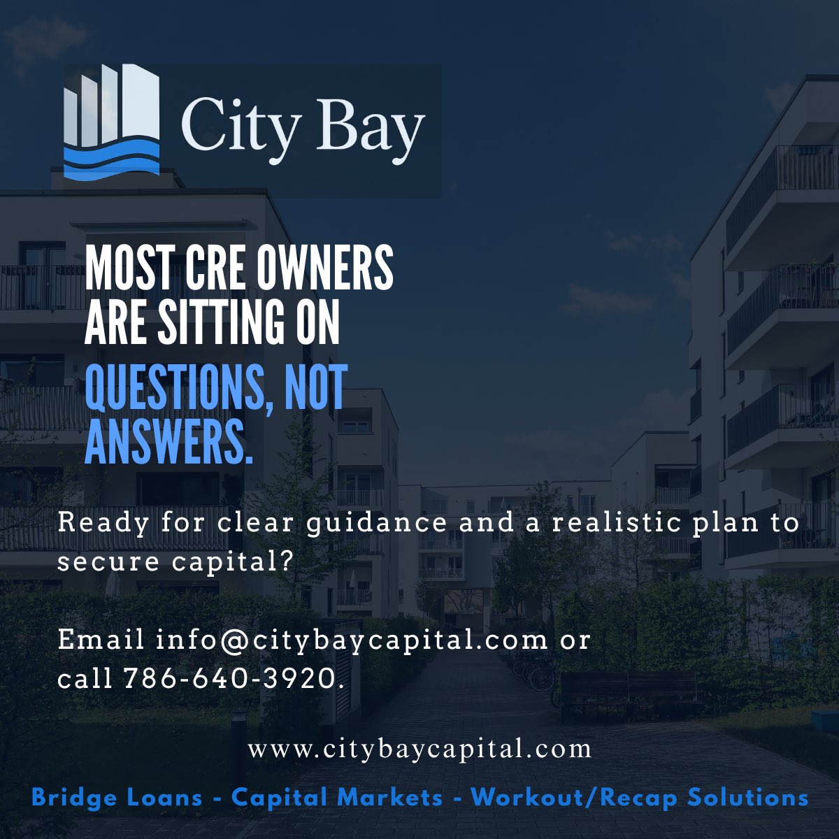 CityBayCapital's tweet photo. Successful recapitalization starts with a real conversation about your goals and practical solutions for your issues. City Bay has the capital markets expertise to build a structure and strategy that actually works. 
 
We have "seen it all" and are here to help. https://t.co/g472ajqdSC
