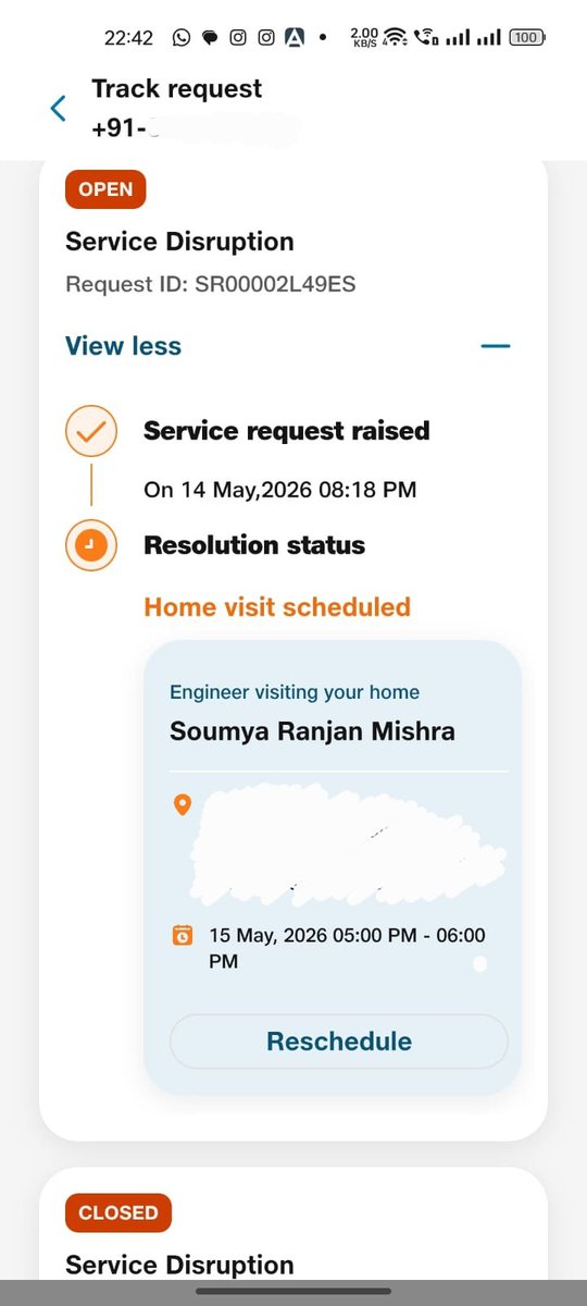 Pratiksahoo2002's tweet photo. Facing extremely poor service from @JioFiber for the past several days. Multiple complaints raised, but no proper resolution provided. Complaints are being closed incorrectly with false remarks like “customer not interested.”
SR No: SR00002L49ES
#Bhubaneswar #jiofiber https://t.co/yWGOGtNHtI
