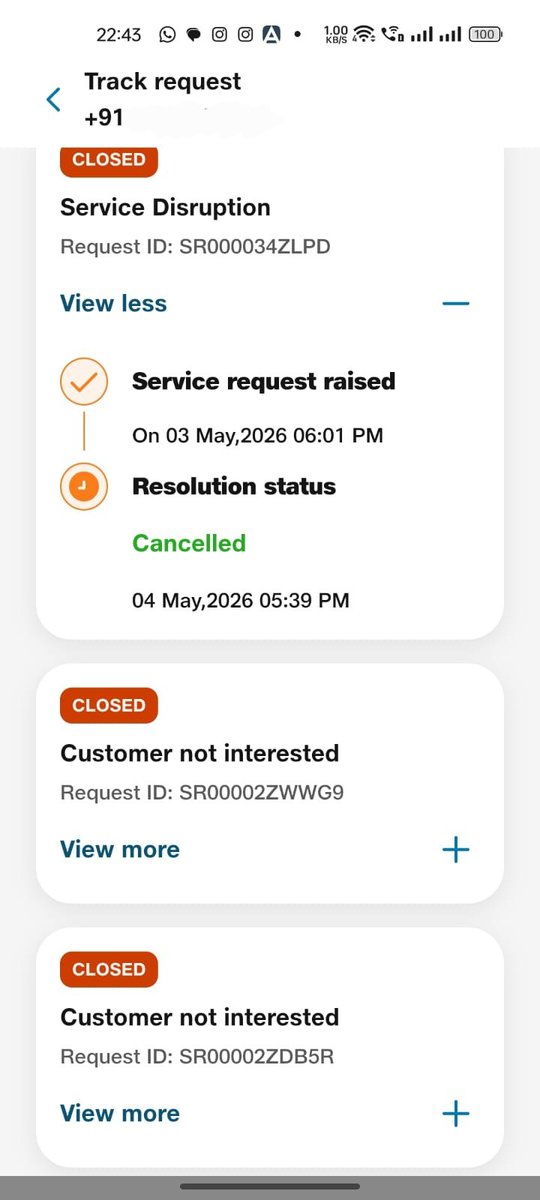 Pratiksahoo2002's tweet photo. Facing extremely poor service from @JioFiber for the past several days. Multiple complaints raised, but no proper resolution provided. Complaints are being closed incorrectly with false remarks like “customer not interested.”
SR No: SR00002L49ES
#Bhubaneswar #jiofiber https://t.co/yWGOGtNHtI