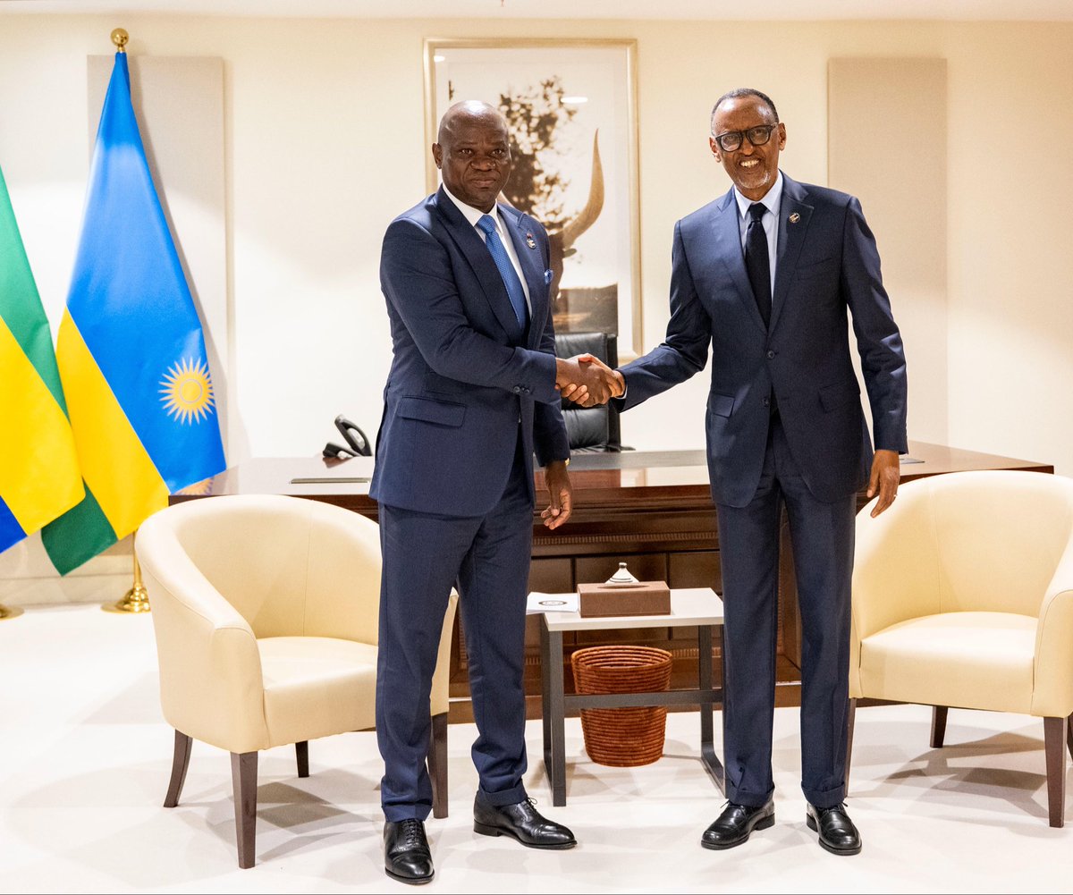 UrugwiroVillage's tweet photo. On the sidelines of the Africa CEO Forum, President Kagame met with President Brice Clotaire Oligui Nguema of Gabon, who is in Rwanda to participate in the forum.

The two leaders discussed ways to further strengthen bilateral cooperation through expanded economic partnerships, increased trade, and the exchange of knowledge and skills, among other areas of mutual interest.