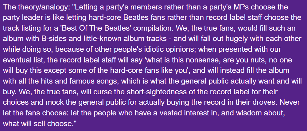 ThanksAndQs's tweet photo. @CalumAM hi Calum. I can't remember if I blessed you at such times before with my Beatles compilation analogy for party leadership elections, but it seems to be relevant again, so here it is (again, possibly). Best wishes, Iain https://t.co/asdRu6piNv