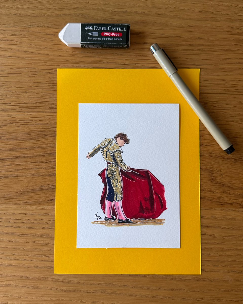 recio_estefania's tweet photo. ✍🏼 Aquí un dibujo a tinta y color de Álvaro Serrano en la novillada de picadores de San Isidro, hace dos días. https://t.co/rwQcm3hlqY