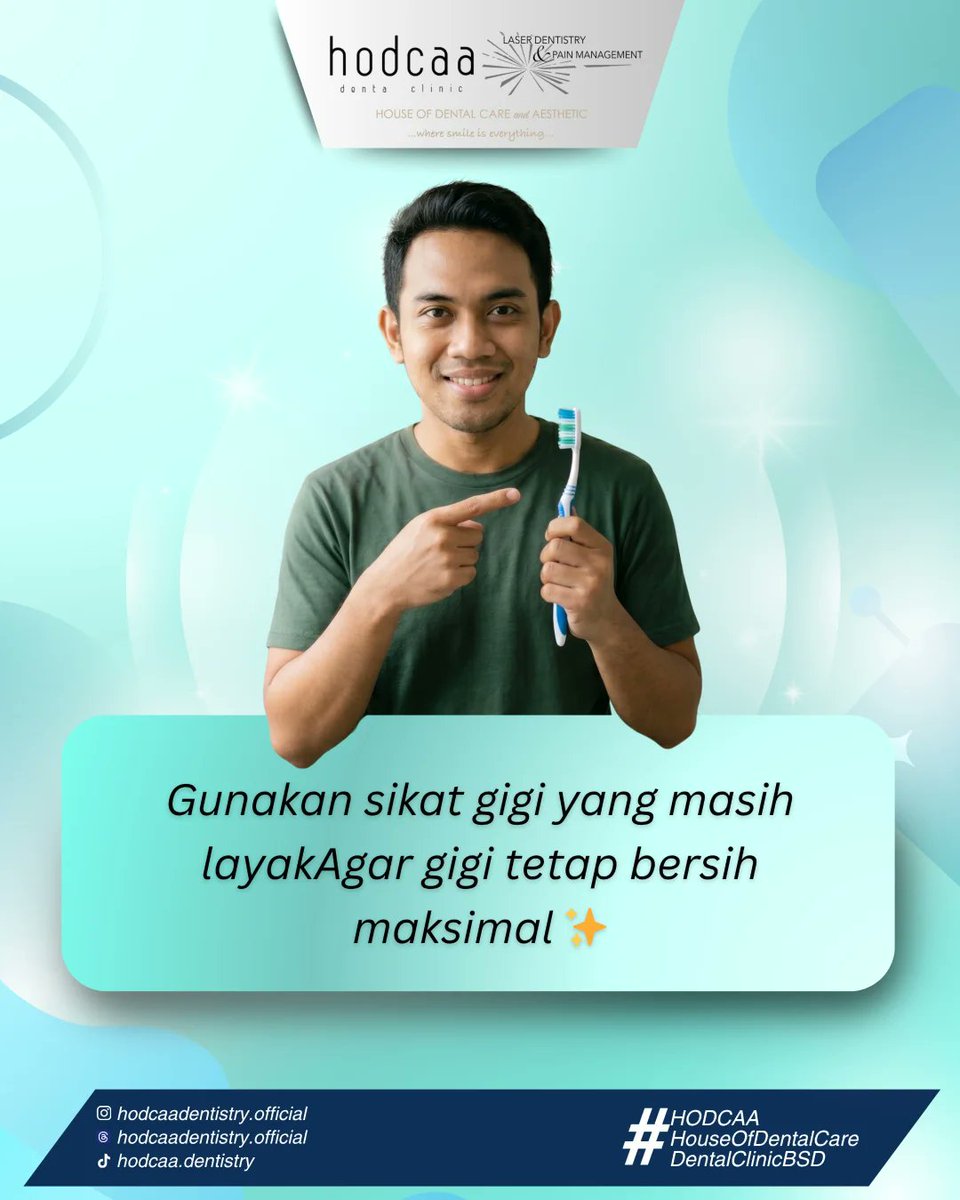 gracefulgums's tweet photo. Ingin gigi tetap sehat? Pastikan kamu mengganti sikat gigi setiap 3 bulan sekali! Gigi bersih bukan hanya tentang teknik menyikat, tapi juga tentang menjaga kebersihan sikat gigi itu sendiri!

#HodcaaDentalClinic #DentalClinicBSD #HodcaaBSD #PremiumDentalClinic #aestheticdental https://t.co/FISiDASUJ6