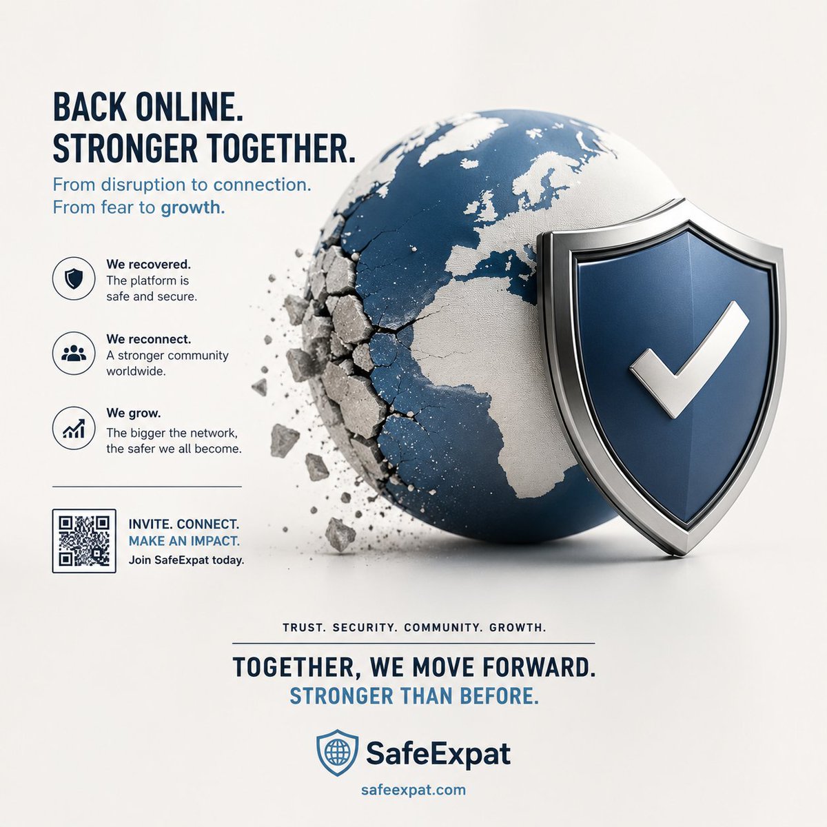 SafeExpat's tweet photo. ✅ SafeExpat is back online after recent attacks. Thanks for your patience while we worked to restore the platform. Now the best response is growth. 🌍
Invite friends, travelers &amp; locals to join: https://t.co/BPQGXxG9Il
#SafeExpat #Expats #TravelSafety https://t.co/paVsVF5SBv