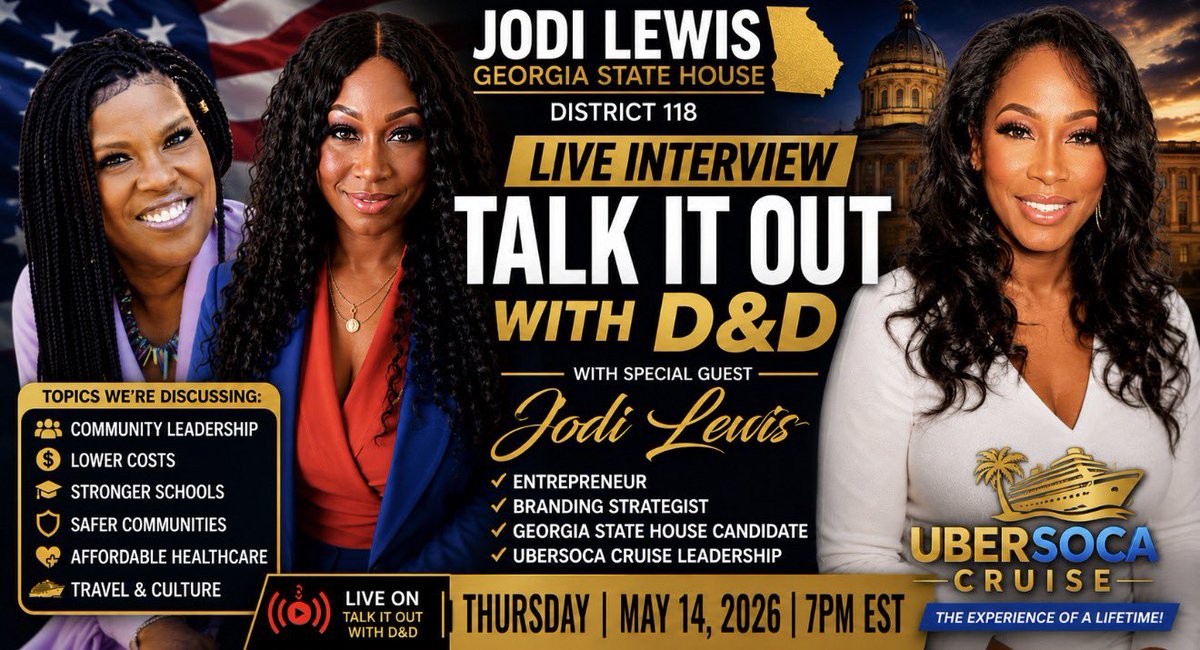 ubellc_'s tweet photo. From entrepreneurship to politics to UberSoca Cruise 👀🔥

Tonight at 7PM we’re going LIVE with Jodi Lewis on Talk It Out with D&amp;D.

This conversation is going to be GOOD 🛳️🎤

Watch live on IG @ubellc_ https://t.co/sLVeXdwdYg