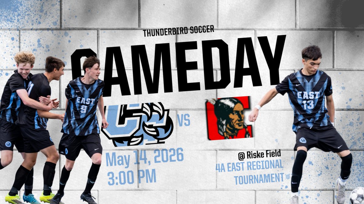 CheyEast's tweet photo. Cheyenne East Soccer is ready to go to battle at the 4A East Regional Soccer Tournament today against the Indians at Riske Field! ⚽️🐦⚡️

Kickoff is set for 3:00 p.m. as the T-Birds battle for a trip to State!

Let’s pack the stands and cheer on the T-Birds! 💙🖤🤍 https://t.co/fUspkLCU9N