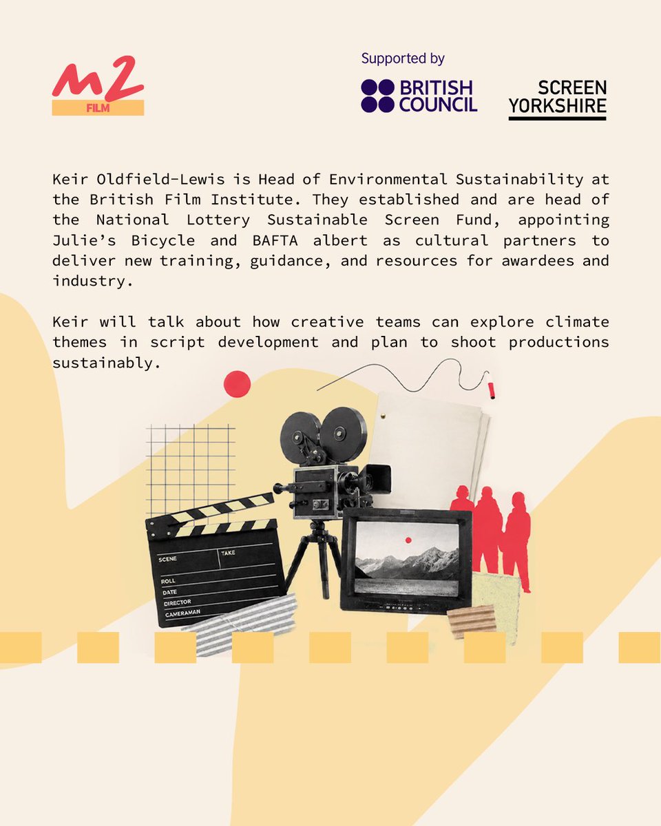 M2FilmLab's tweet photo. As part of the m2 Film Development Programme, supported by the British Council’s Connections Through Culture Grant Programme, Keir Oldfield-Lewis will share how creative teams can address climate themes in the script development process.

🔗 https://t.co/F0f5rusgBy https://t.co/mJFslsflqy