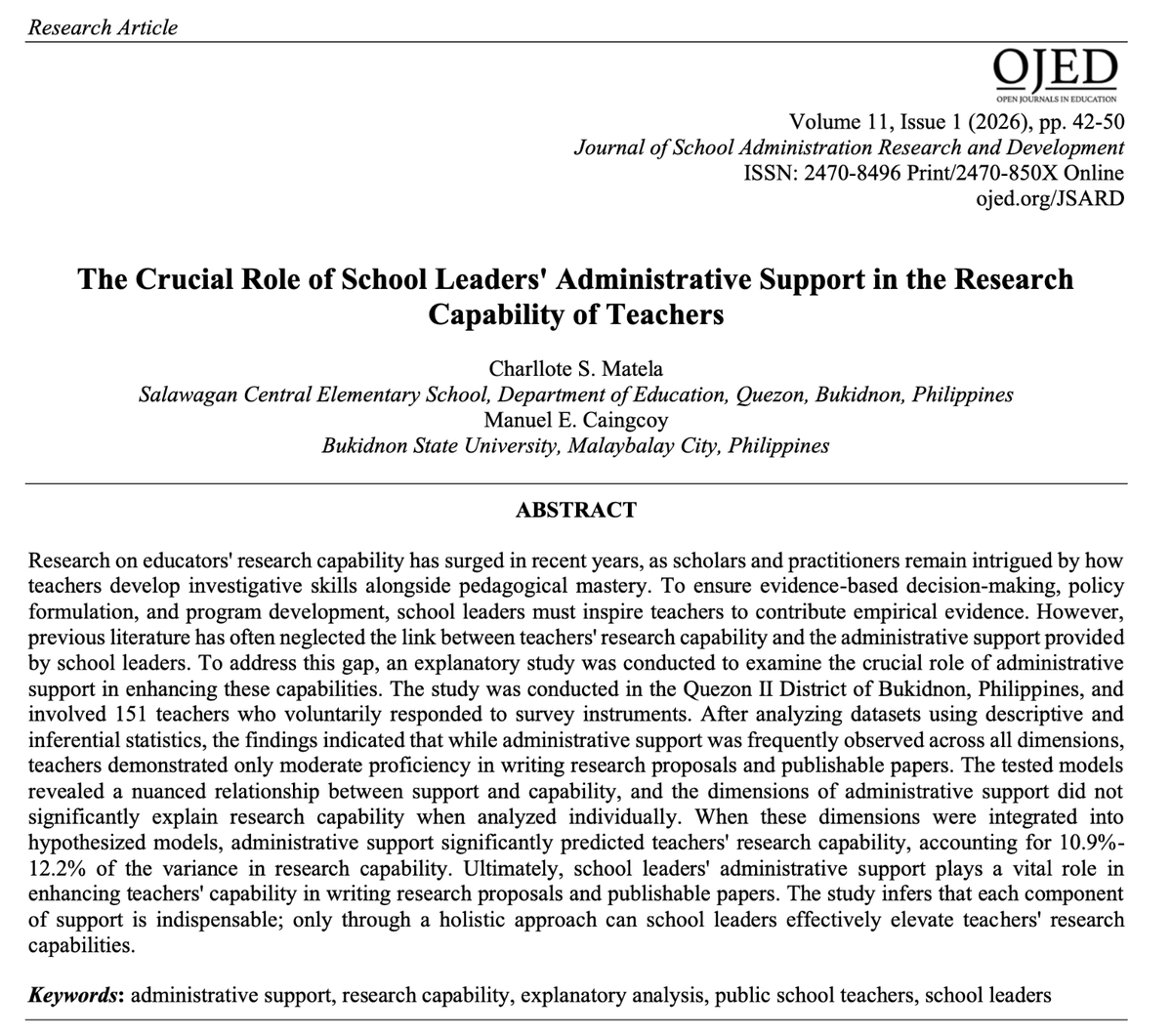 JSARD_'s tweet photo. Holistic administrative support helps teachers strengthen research skills and contribute more evidence-based practice.

PDF access 👇

https://t.co/eCl2hMduO3 https://t.co/7vGRMlHXoP