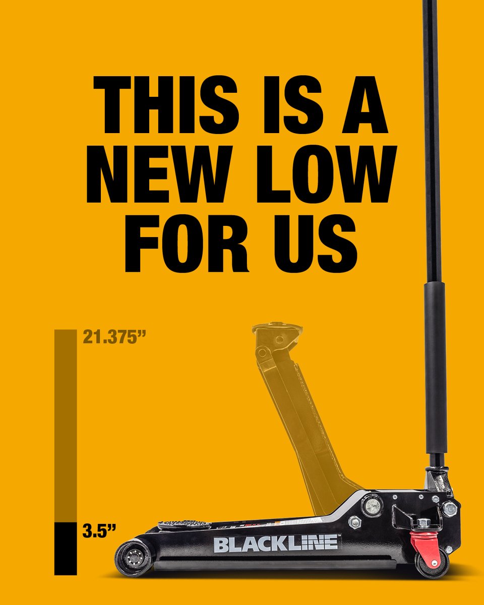 NorthernTool's tweet photo. This Blackline by Arcan Floor Jack has a lift capacity of 3-1/2 tons and a low-profile design that allows you to easily roll under low loads. https://t.co/Dh4qktTK38 https://t.co/wuSh7ZLku0