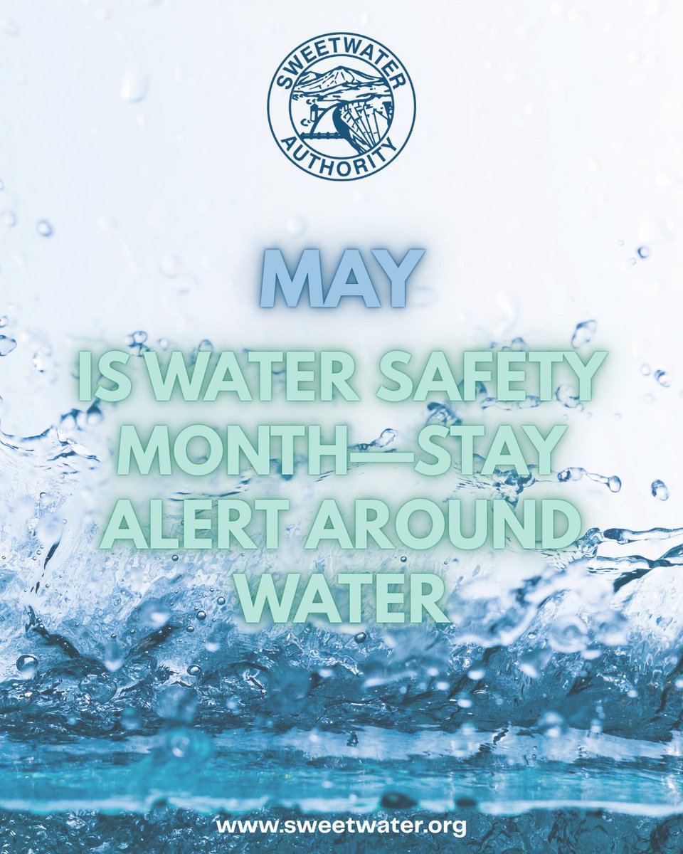SweetwaterAuth's tweet photo. This National Water Safety Month, take a moment to refresh your water safety habits. Supervise children, avoid distractions near water, and follow all safety signs at pools, lakes, and reservoirs. A few simple steps can help prevent accidents. https://t.co/hFLBAzukIX