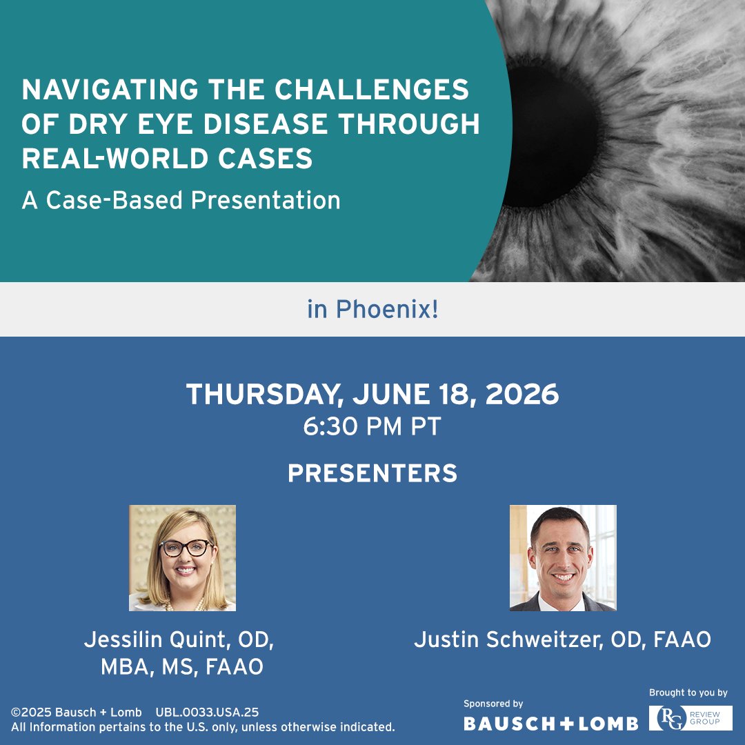 revoptom's tweet photo. #ad At the end of the day, it’s about helping patients manage symptoms and maintain visual quality.
This case-based dinner presentation will focus on practical strategies to better manage dry eye.
📍Phoenix, AZ | 🗓️ June 18th

➡️ Register today: https://t.co/y7jIJ62Bzp
#DryEye https://t.co/jjfNCwHAhr