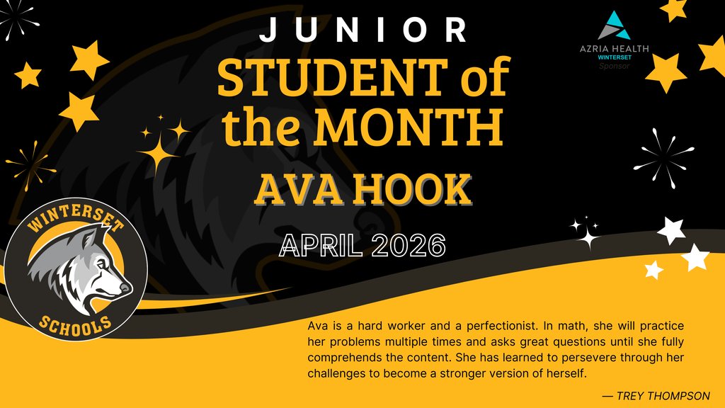 WintersetHS's tweet photo. Congrats to our Junior student of the month: Ava! #wintersethuskypride https://t.co/Au4qg15ul8