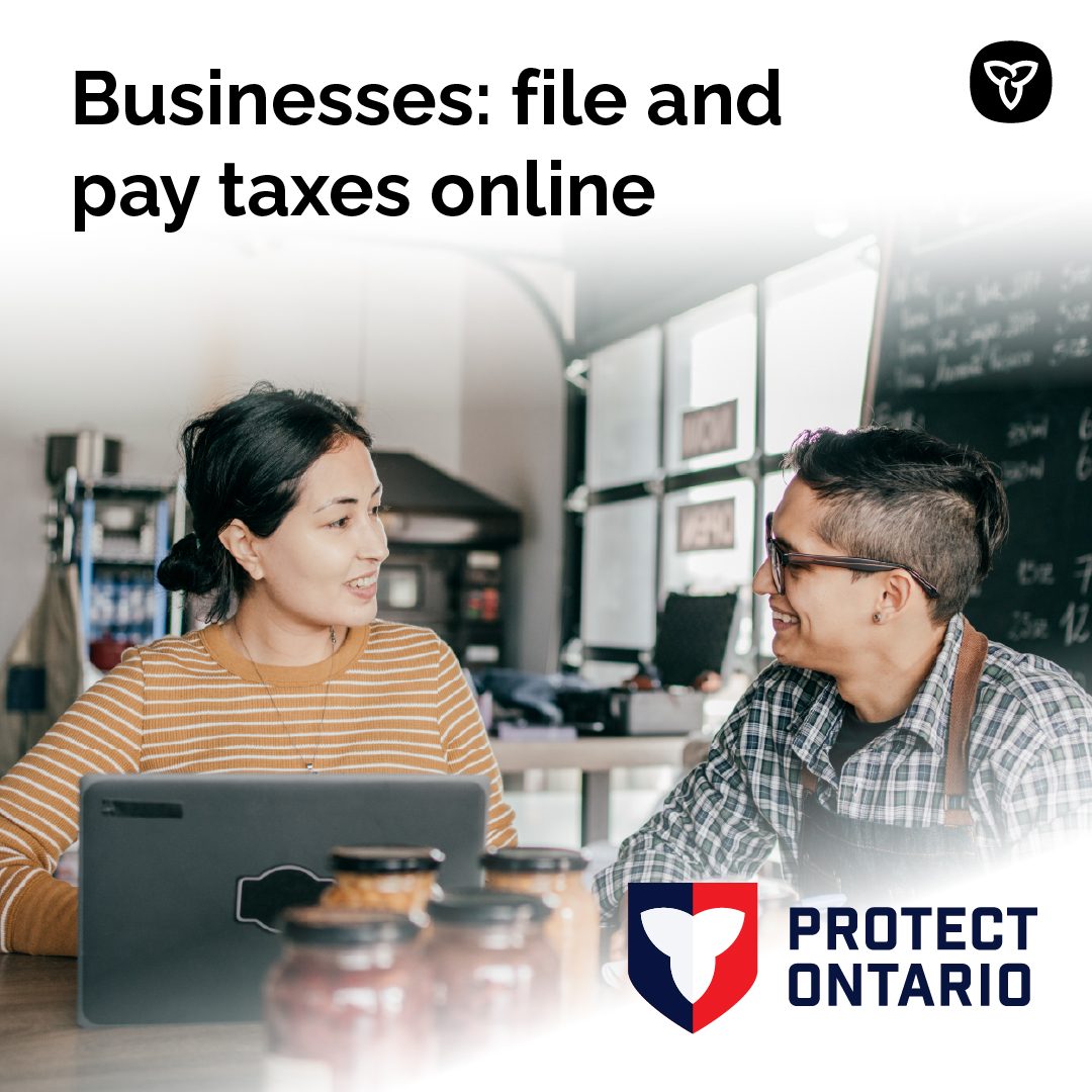 ONfinance's tweet photo. (1/2) Do you have a business? 

ONT-TAXS online is Ontario’s free and secure online tax service for businesses available 24/7.

You can access your business tax accounts to:
✅File your tax returns
✅Make payments
✅Update account information
✅Request a refund
✅And more! https://t.co/qwkgoTHOTS
