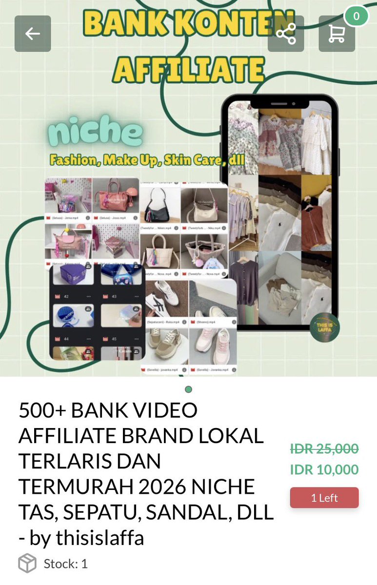 thisislaffa's tweet photo. @tanyarlfes Jualan + affiliate, btw ada yang masih nyisa 1 bank kontennyaa, ada yang mau? 10K ajaa harga promo, udah dapet tutor lengkap + tips ala aku di dalem gdrive nya. Tanya” bisa di replyan/ DM yaa 😉 https://t.co/6CGVVUbNl9