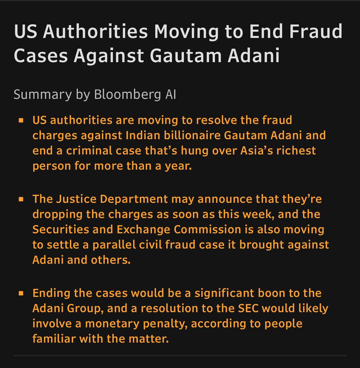 yatinmota's tweet photo. US Authorities Moving to End Fraud Cases Against Gautam Adani : Bloomberg Reports https://t.co/kCZSS2Uwhk