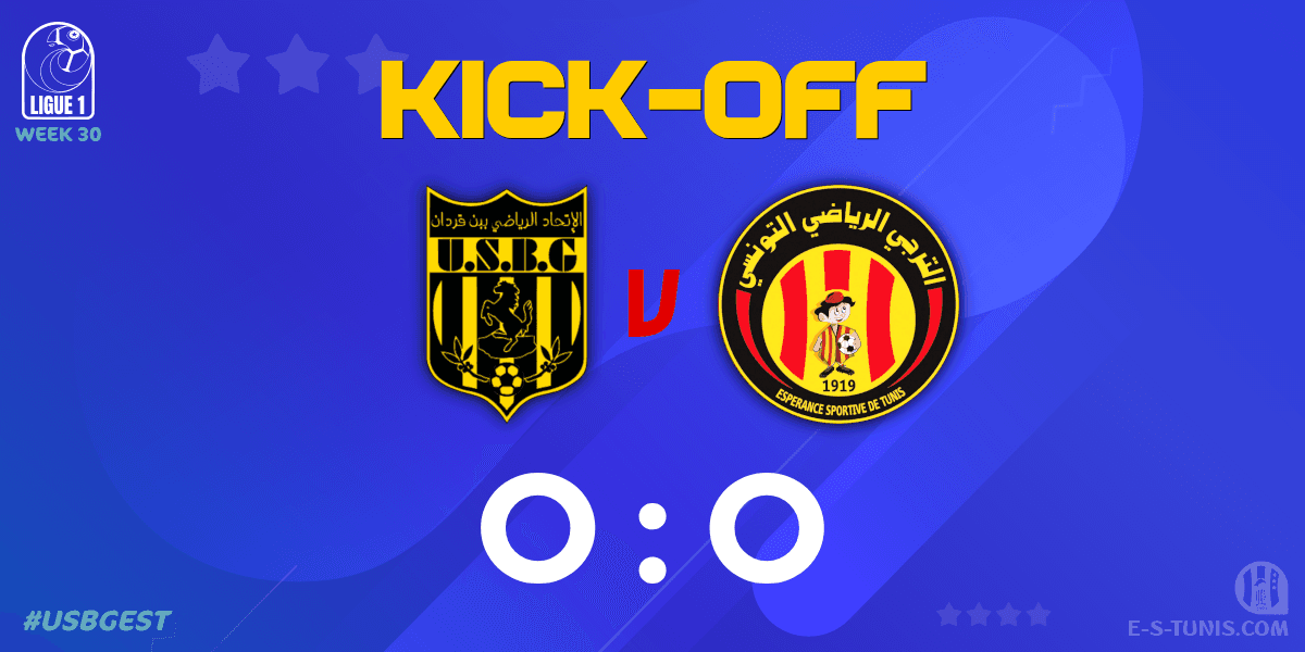 ESTuniscom's tweet photo. ⏱ 01' | #Ligue1Tn🇹🇳 Week 30 #USBGEST | #USBenGuerdane 0⃣-0⃣ @ESTuniscom : The match kicks off / بداية المباراة / Coup d'envoi du match https://t.co/dnUCF45fO1