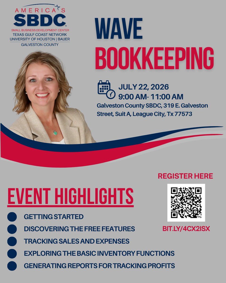 gcsbdc's tweet photo. Join us for this hands-on class and find out how to get started ith WaveApps.

Register Here: https://t.co/C3Yb9NgPrL

#GCSBDC #sbdctraining #wavebookkeeping #GalvestonCounty https://t.co/pGXH45tdnp