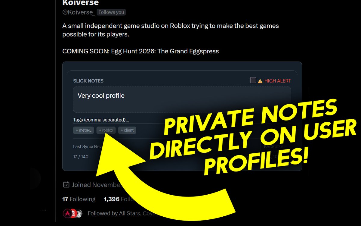 BSlickComposer's tweet photo. Slick Notes for X (Private Notes with a built-in CRM)

Ever wanted a way to remember why you follow thousands of people on this hell site? Well now you can!

Someone ask if you know anyone with a specific skill, but now you can't remember who? Now you can!

Links are below! https://t.co/AMZpezBYEw
