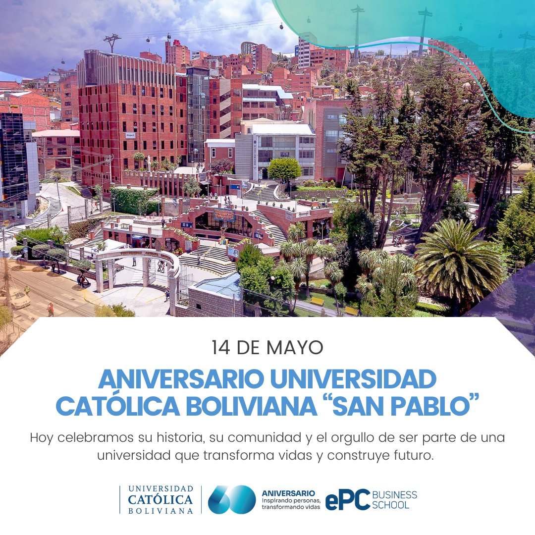 ePC_UCB's tweet photo. 🎓✨ Cada 14 de mayo celebramos el aniversario de la Universidad Católica Boliviana “San Pablo”, una institución que durante 60 años ha formado profesionales comprometidos con la excelencia, los valores y el desarrollo del país. 💙💛

¡Feliz aniversario, UCB! 🎉

#UCB60Años https://t.co/OXvgKugP3w